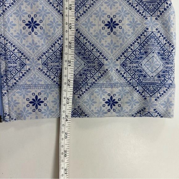 Talbots French Terry Zip Up Sweater Petite Small Mock Neck Cotton Blue Geometric - Picture 8 of 9